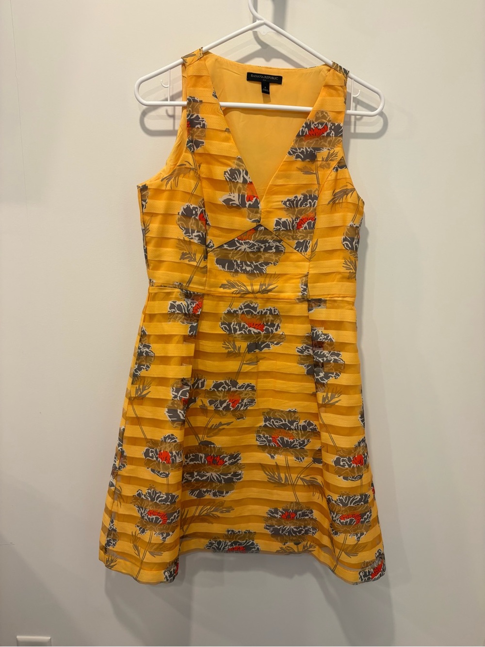 Banana Republic Yellow Floral V-Neck Midi Dress